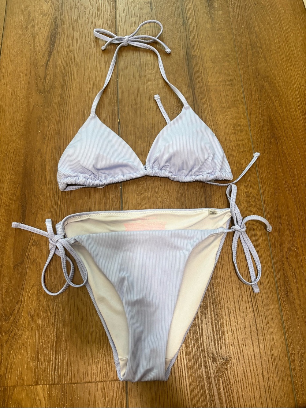 Victoria’s Secret Ribbed Lavender String Bikini Set Cheeky Small